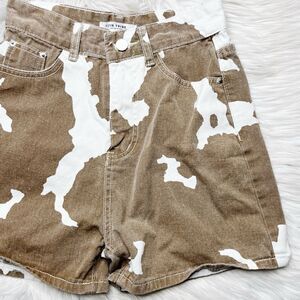 12th Tribe Cow Print Midi Shorts Brown and White Size Small